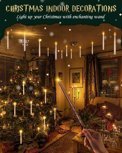 Vista 7 de Velas flotantes con varita, 10 unidades, velas mágicas colgantes de Navidad, velas cónicas sin llama con control remoto, luces flotantes, regalos