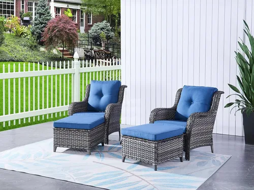 Vista 49 de HUMMUH Juego de 2 sillas de mimbre para patio, sillas de comedor de ratán de polietileno para exteriores, con cojines de asiento de 4 pulgadas