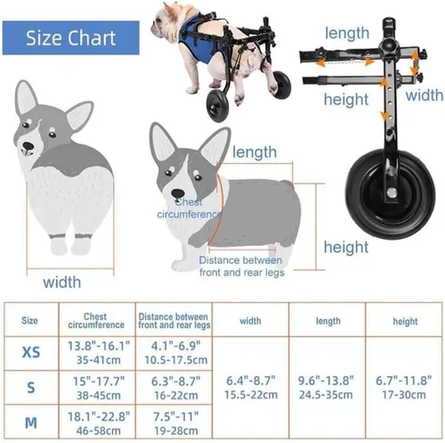 Vista 7 de Silla de ruedas ligera para perros y patas traseras, carrito ajustable con 2 ruedas, soporte de cadera transpirable, soporte para la pierna, ayuda a