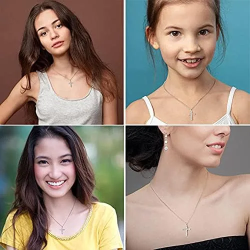 Vista 4 de Dowos 925 Sterling Silver Cross Necklace for Women, 18K Gold Plated AAAAA Cubic Zirconia Simulated Diamond Cross Pendant for Women Girls, 18''+2