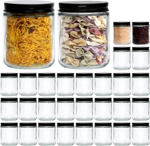 Vista 7 de Paquete de 12 tarros de vela de vidrio ámbar de 8 onzas con tapas de metal negras, tarros de vidrio vacíos con tapas herméticas para hacer velas