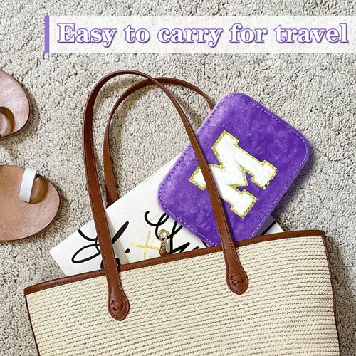 Vista 4 de Organizador de joyas de viaje, regalo para mujeres y niñas, caja de joyería de viaje grande portátil, estuche de joyería de viaje morado