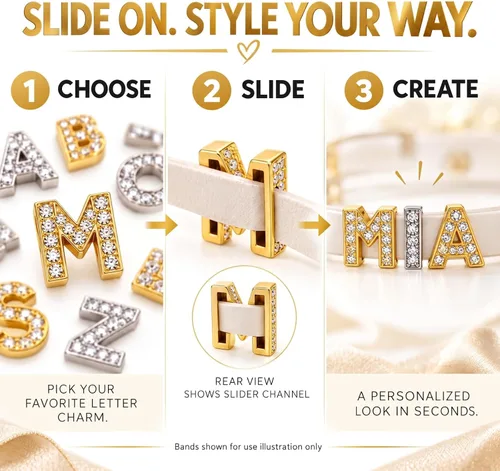 Vista 4 de WILLBOND 104 Pcs A-Z Rhinestone Letter Charms Slider DIY Oro y plata