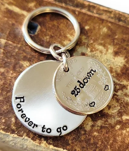 Vista 3 de 25 Down and Forever To Go, 25th Anniversary Year Penny Key Chain, 25th Wedding Anniversary, Personalized Options