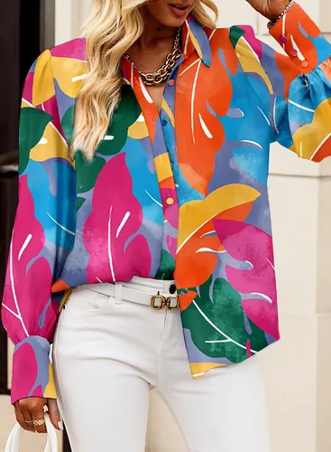 Vista 3 de EVALESS Blusas con botones para mujer, blusas de manga larga con estampado de moda 2025