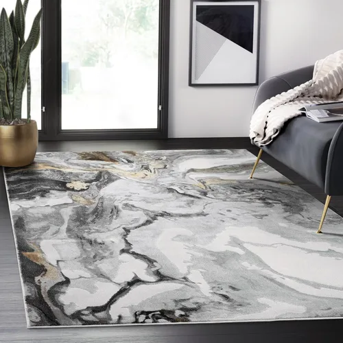 Vista 11 de Abani Rugs - Alfombra de dormitorio de diseño abstracto de 2 x 3 pies, gris, marrón y azul, alfombra moderna multidimensional lavable