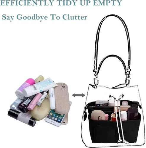 Vista 4 de Organizador de bolso, inserto de bolsa de fieltro con cremallera, 2 paquetes en un juego para mochila, inserto de bolsa para mujer, serie LV NeoNoe