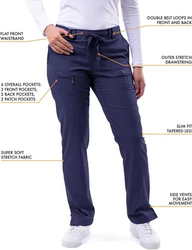 Vista 4 de Adar Pro Breakthrough Plus - Conjunto de uniforme médico para mujer, parte superior con cuello en V mejorado y pantalones con múltiples bolsillos