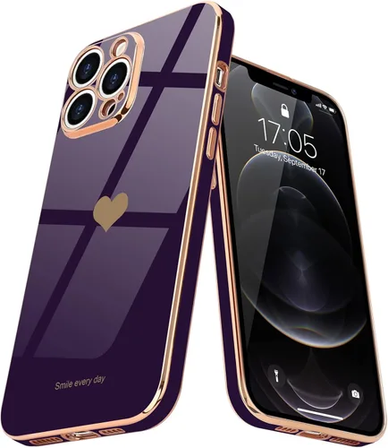 Vista 13 de Teageo Funda para iPhone 12 Pro para mujeres y niñas, diseño de corazón de amor, cubierta trasera suave, protección completa de la cámara, Negro