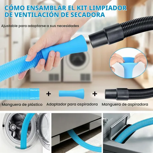 Vista 3 de Kit limpiador de ventilación de secadora - Cepillo largo de limpieza de ventilación de secadora con removedor de pelusas, cepillo de limpieza