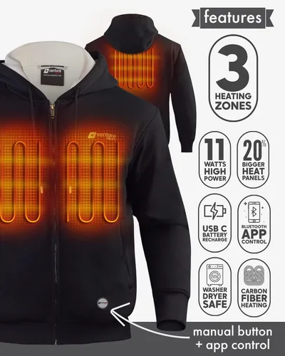 Vista 3 de Venture Heat Unisex Bluetooth Heated Hoodie or Sweatpants with Battery Pack Included - App Control Sweatshirt Sweater 7.4V