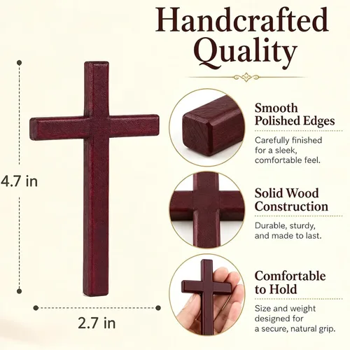 Vista 3 de CHENG XIN Cruz cristiana de madera para decoración de pared, cruzas de oración de mano, tamaño de palma, regalo cristiano de 4.7 pulgadas, con bolsa