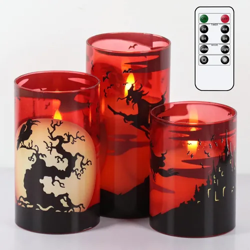 Vista 10 de Juego de 3 velas de calcomanía de Halloween de DRomance