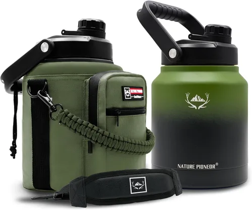 Vista 19 de NATURE PIONEOR Botella de agua aislada de 84 onzas, jarra de agua de acero inoxidable con doble vacío con soporte/portador, boca ancha, deportes al