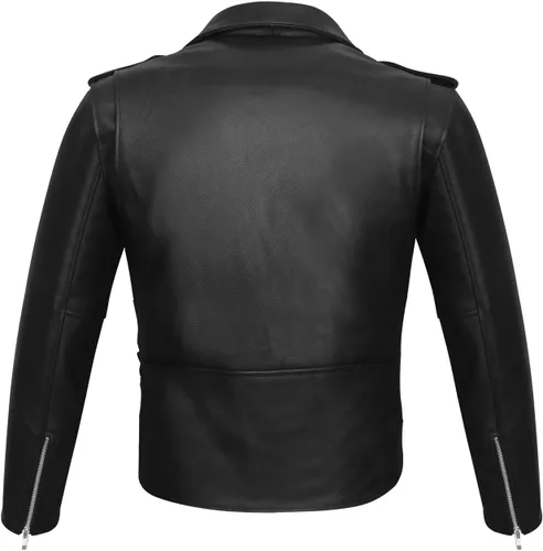 Vista 7 de Vance - Chaqueta de motociclista de cuero estilo policía clásico negro con lados lisos