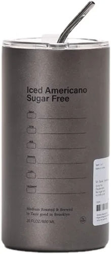 Vista 8 de Vaso térmico Iced Americano con popote de acero inoxidable, taza de café de viaje con palabras inspiradoras para hombres y mujeres (20 onzas, beige)