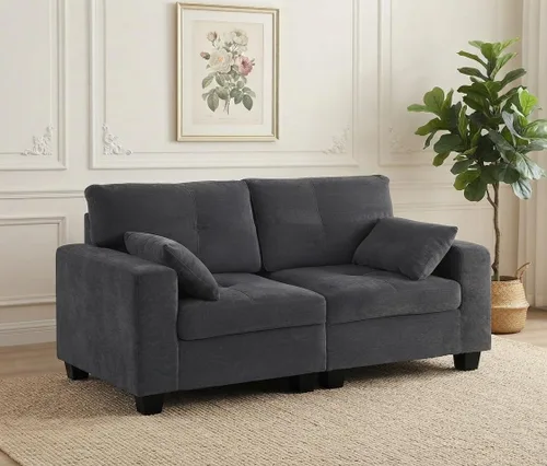 Vista 7 de Sofá otomano con almacenamiento, color gris oscuro, tapizado de terciopelo, otomano cuadrado grande como tumbona para completar sofás seccionales