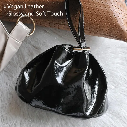 Vista 5 de Women's Glossy Clutch Patent Vegan Leather Hobo Top Handle Bag Small Tote