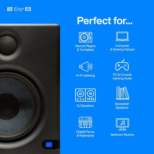 Vista 3 de PreSonus Eris E5 Par de monitores de estudio de campo cercano de 5.25" de 2 vías
