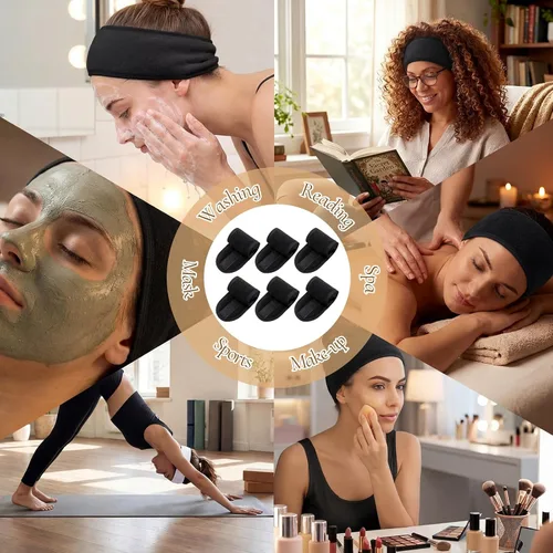 Vista 5 de Tigeen 80 diademas faciales de spa ajustables a granel, para mujeres, niñas, adultos, cuidado de la piel, maquillaje, ducha, lavado de cara (negro)