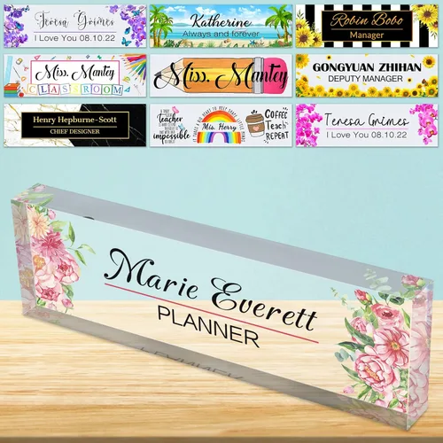 Vista 33 de Placa de nombre de escritorio personalizada de bloque de acrílico personalizado para oficina, placa de escritorio personalizada, decoración