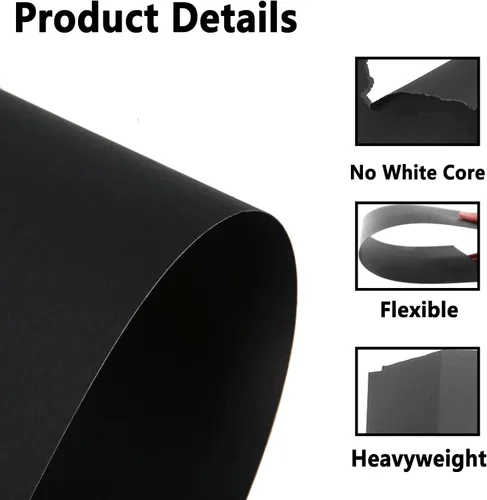 Vista 3 de QTLCOHD 200 hojas de cartulina negra de 8.5 x 11 pulgadas, cartulina negra de 92 libras/8.82 oz/m², papel grueso para álbumes de recortes