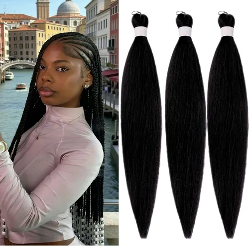 Vista 52 de Cabello trenzado para niños preestirado de 16 pulgadas, color negro para niños, trenzas sin nudos