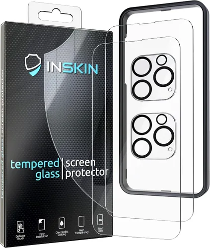 Vista 2 de Inskin Protector de pantalla de vidrio templado para iPhone 14 Pro Max de 6.7 pulgadas, paquete Ultimate 2+2 con protector de lente de cámara