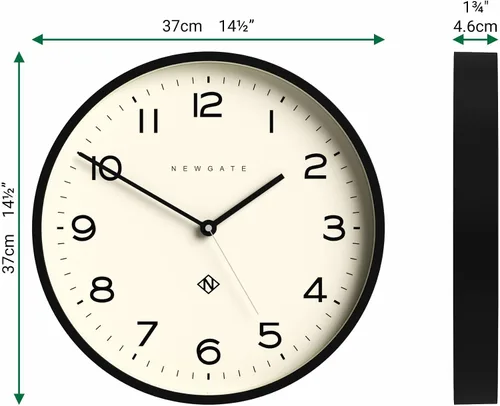 Vista 3 de Reloj de pared NEWGATE® Número Tres Echo Reloj redondo moderno 37 cm Negro Números fáciles de leer Ideal para cocina, sala de estar u