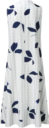Vista 4 de Vestidos de verano para mujer 2023, casual, a rayas, botones, cuello en V, sin mangas, vestido de vacaciones, floral, vestido de playa, vestido por