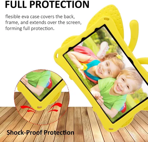 Vista 26 de FW Fire 7 - Funda para tablet para niños, Amazon Fire 7 2022, funda de mariposa con luz de atril, EVA, protección contra caídas, resistente, a