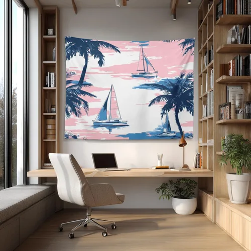 Vista 2 de Shrahala Beach Vacation Seaside Relaxation Tapestry, Nautical Summer Getaway Wall Hanging Hd Print Polyester Backdrop For Dorm Room Bedroom 30 X 40