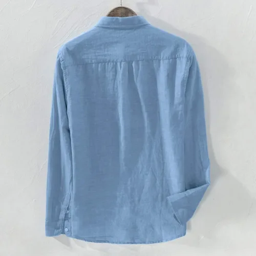 Vista 2 de Men's Long Sleeve Cotton Linen Shirts Casual Plain Simple Loose Button T Shirts Tops with Pocket