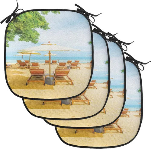 Vista 15 de Lunarable Cojín para silla costera, diván del desierto, descanso solitario, vacaciones, tropical, resort playa, ocio, asiento acolchado para cocina