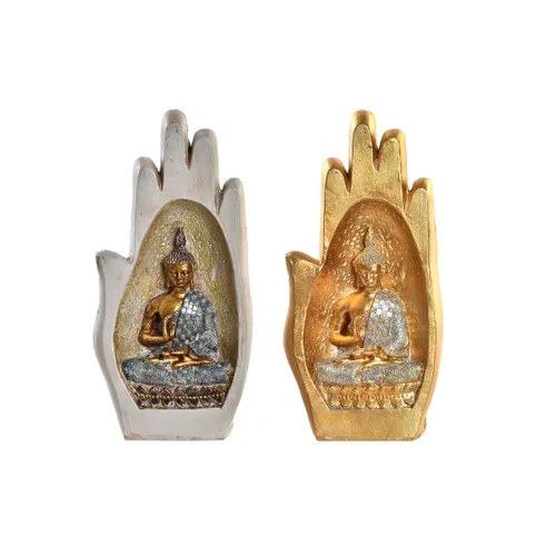 Vista 2 de Figura Decorativa DKD Home Decor Gris Dorado Buda Resina (10 x 7,2 x 20,9 cm) (2 Unidades)