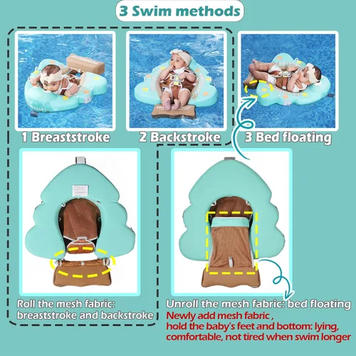 Vista 3 de Mambobaby Flotador con cola y toldo no inflable para bebé, flotador Mambo Flotador inteligente de natación para bebé, flotador de piscina para niños