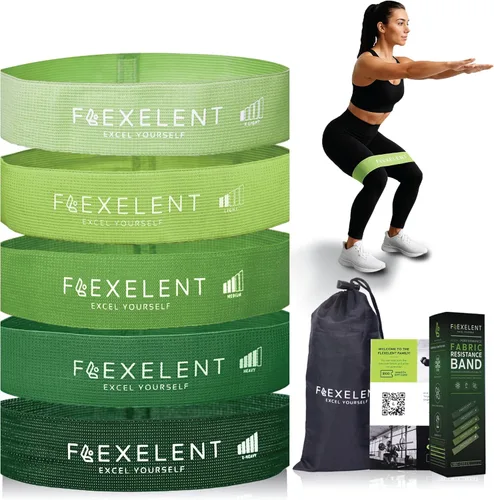 Vista 9 de Bandas de resistencia de tela para hacer ejercicio – 5 niveles de fuerza desde extra ligera hasta extra pesada – Bandas de entrenamiento gruesas