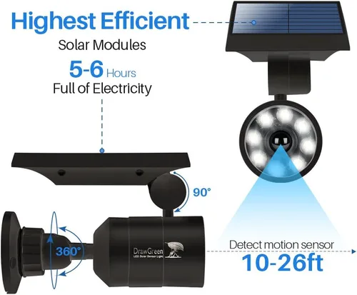 Vista 2 de Luz solar con sensor de movimiento de 2, luces solares impermeables para exteriores, 100 semanas de repuesto 100% gratis de aluminio