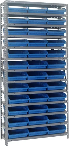 Vista 95 de Quantum QSBU-245BK Heavy Duty Shelving Unit with (7) Shelves and (24) QUS245 Black Bins for Garage Warehouse Storage Distribution 400 lb Load