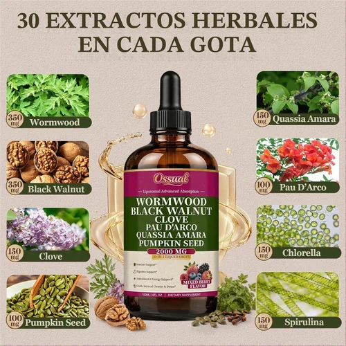 Vista 3 de Gotas de clavo de nogal negro de ajenjo liposomal 30 en 1, 4 onzas líquidas