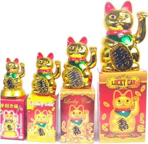 Vista 3 de Ochine Lucky Cat Waving Arm Gold Cat Feng Shui Lucky Fortune Cats Luck Beckoning Waving Wealth Cat Maneki Neko Bienvenido Lindo Gato Hogar Display