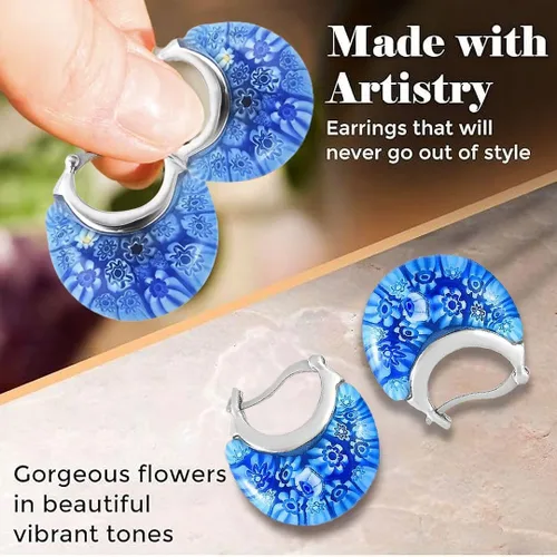 Vista 4 de Murano Style Glass Hoop Earrings for Women Trendy Daisy Flower Stainless Steel Dangle Fun Vibrant Colors Teacher Glass Jewelry Unique Birthday Gifts