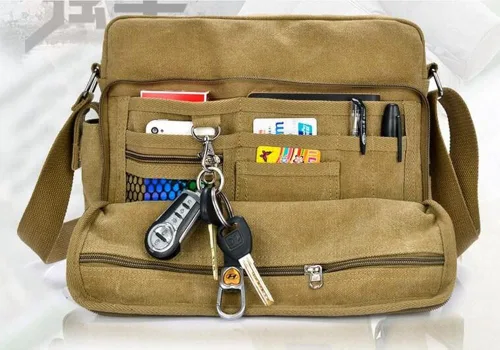 Vista 3 de Bolsa de mensajero de lona casual para viajes al aire libre deportes bolsa de mensajero de lona vintage para hombres y mujeres