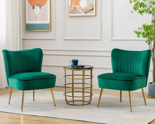Vista 16 de Juego de 2 sillas decorativas de terciopelo, cómodas sillas de sala de estar, sin brazos, sofá individual lateral de mediados de siglo con patas