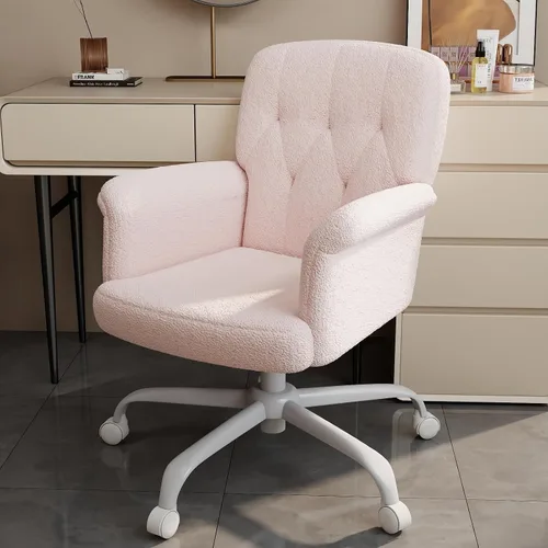 Vista 10 de Comfy - Silla de escritorio para oficina en casa, silla de tocador tapizada con ruedas y brazos, moderno asiento giratorio ajustable para sala