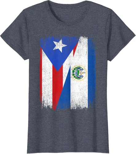 Vista 44 de Camiseta Half Puerto Rico El Salvador Flag Orgullo Salvadoreño Roots