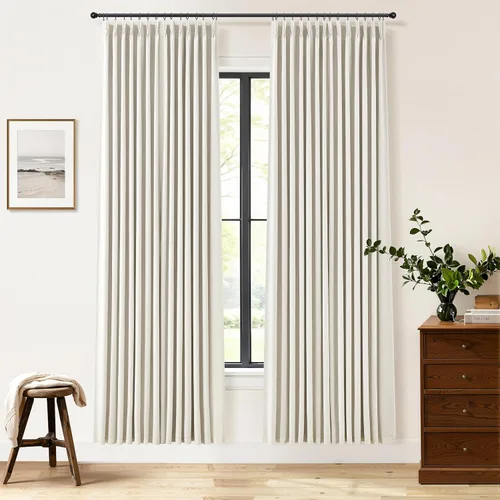 Vista 25 de Cortinas opacas plisadas de lino beige y blanco de 90 pulgadas de largo para dormitorio o sala de estar, juego de 2 paneles, oscurecimiento