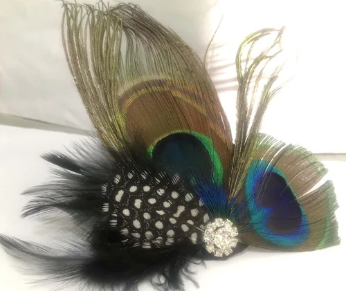 Vista 2 de Sheliky Tocado de plumas de pavo real para el pelo diadema de boda fiesta para mujer