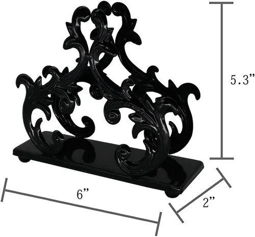 Vista 6 de Owlgift Servilletero Barroco Negro – Soporte Decorativo de Metal para Servilletas de Mesa, Correo u Organizador de Facturas – 6 x 2 x 5.3 Pulgadas