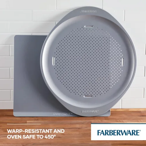 Vista 5 de Farberware GoldenBake - Juego de bandeja para hornear antiadherente y sartén para pizza, 2 piezas, gris